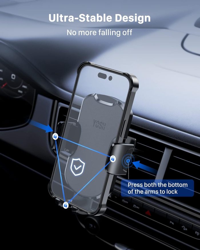 YOSH Uchwyt samochodowy, uchwyt na telefon, 2024, funkcja pamięci, na kratkę nawiewu, stabilne klipsy, do iPhone'a 14, 13, 12,