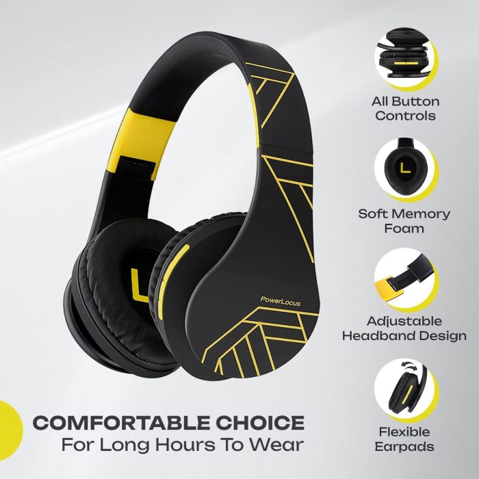 PowerLocus Słuchawki nauszne Bluetooth, bezprzewodowe składane stereo słuchawki i przewodowe zestawy słuchawkowe z wbudowanym