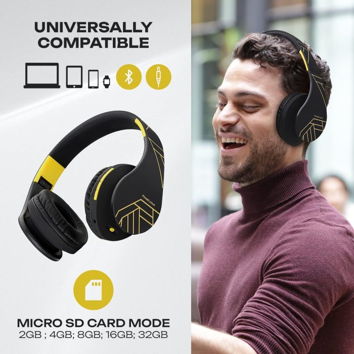 PowerLocus Słuchawki nauszne Bluetooth, bezprzewodowe składane stereo słuchawki i przewodowe zestawy słuchawkowe z wbudowanym