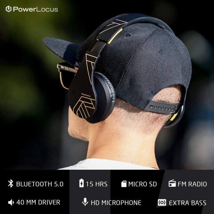 PowerLocus Słuchawki nauszne Bluetooth, bezprzewodowe składane stereo słuchawki i przewodowe zestawy słuchawkowe z wbudowanym