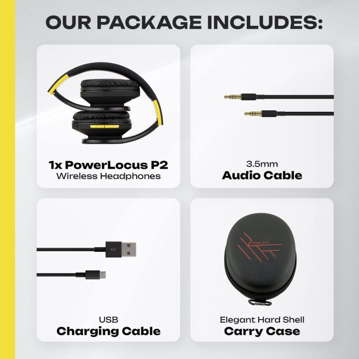 PowerLocus Słuchawki nauszne Bluetooth, bezprzewodowe składane stereo słuchawki i przewodowe zestawy słuchawkowe z wbudowanym