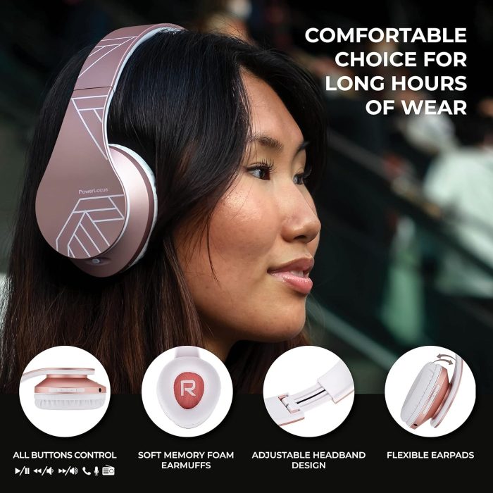 PowerLocus Słuchawki nauszne Bluetooth, bezprzewodowe składane stereo słuchawki i przewodowe zestawy słuchawkowe z wbudowanym