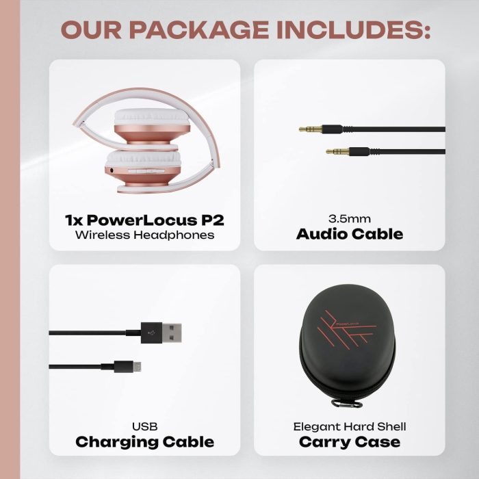 PowerLocus Słuchawki nauszne Bluetooth, bezprzewodowe składane stereo słuchawki i przewodowe zestawy słuchawkowe z wbudowanym