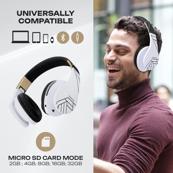 PowerLocus Słuchawki nauszne Bluetooth, bezprzewodowe składane stereo słuchawki i przewodowe zestawy słuchawkowe z wbudowanym