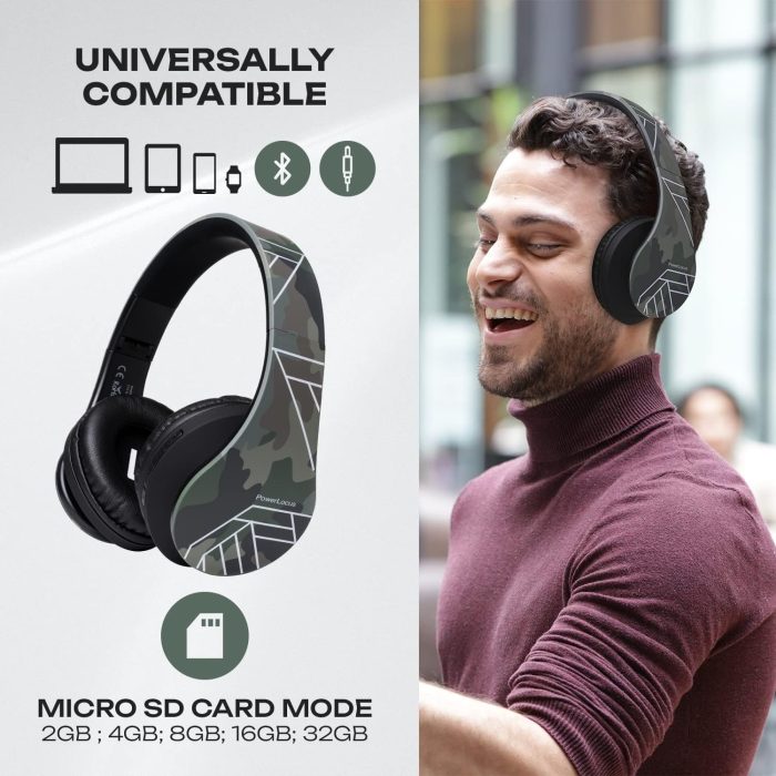 PowerLocus Słuchawki nauszne Bluetooth, bezprzewodowe składane stereo słuchawki i przewodowe zestawy słuchawkowe z wbudowanym