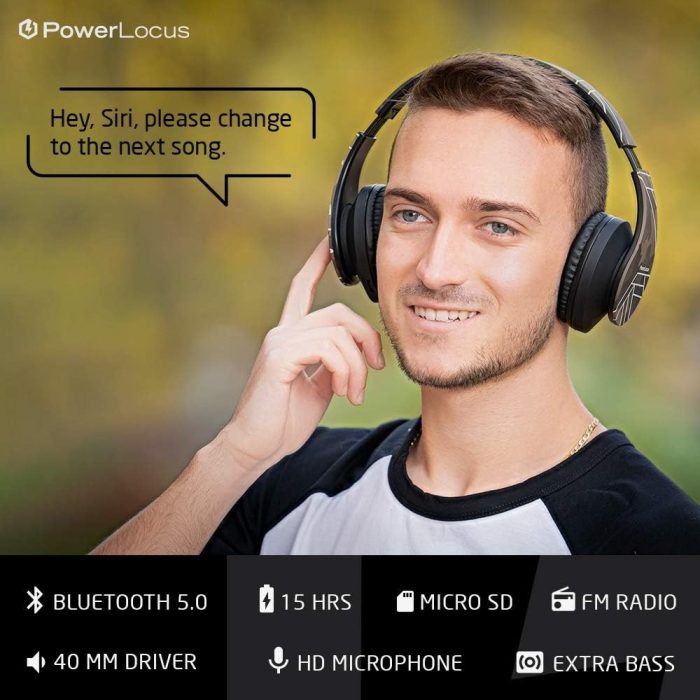 PowerLocus Słuchawki nauszne Bluetooth, bezprzewodowe składane stereo słuchawki i przewodowe zestawy słuchawkowe z wbudowanym