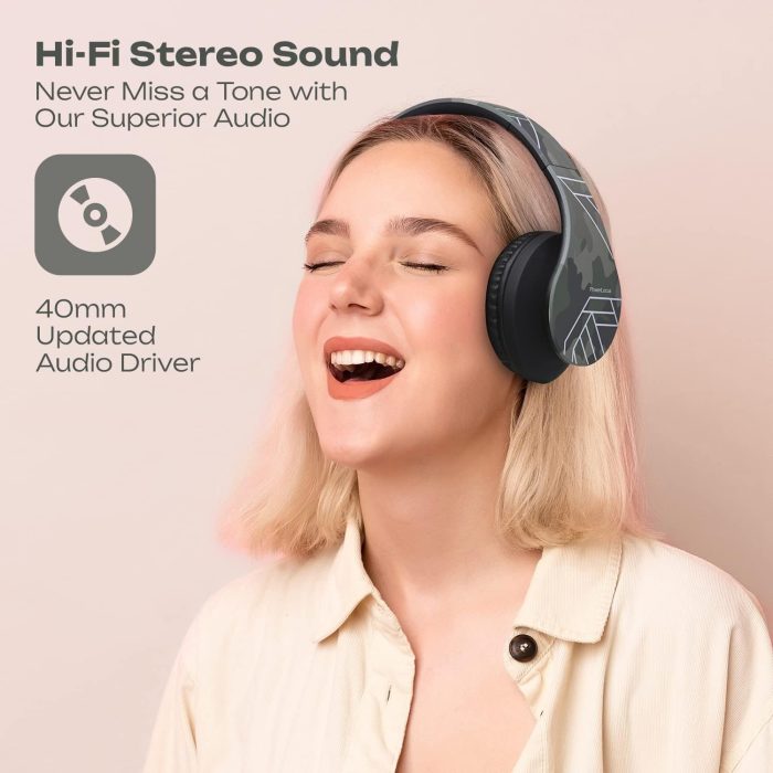 PowerLocus Słuchawki nauszne Bluetooth, bezprzewodowe składane stereo słuchawki i przewodowe zestawy słuchawkowe z wbudowanym