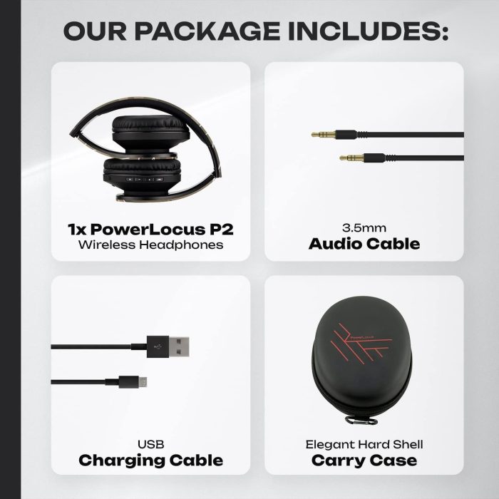 PowerLocus Słuchawki nauszne Bluetooth, bezprzewodowe składane stereo słuchawki i przewodowe zestawy słuchawkowe z wbudowanym