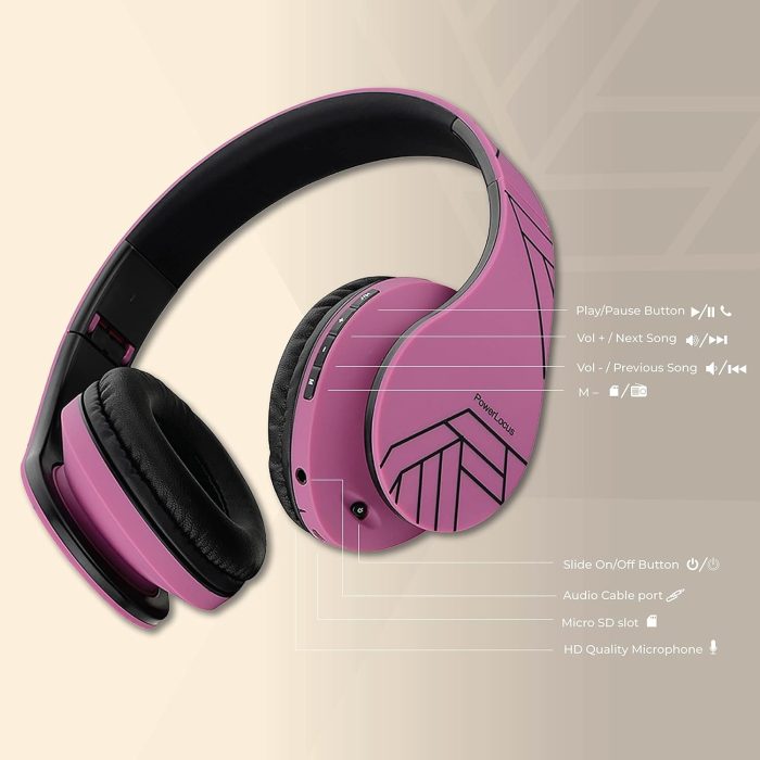 PowerLocus Słuchawki nauszne Bluetooth, bezprzewodowe składane stereo słuchawki i przewodowe zestawy słuchawkowe z wbudowanym