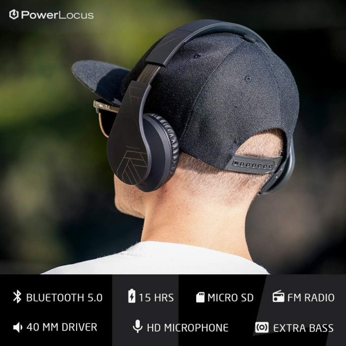 PowerLocus Słuchawki nauszne Bluetooth, bezprzewodowe składane stereo słuchawki i przewodowe zestawy słuchawkowe z wbudowanym