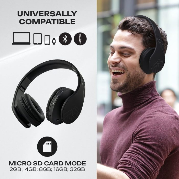 PowerLocus Słuchawki nauszne Bluetooth, bezprzewodowe składane stereo słuchawki i przewodowe zestawy słuchawkowe z wbudowanym