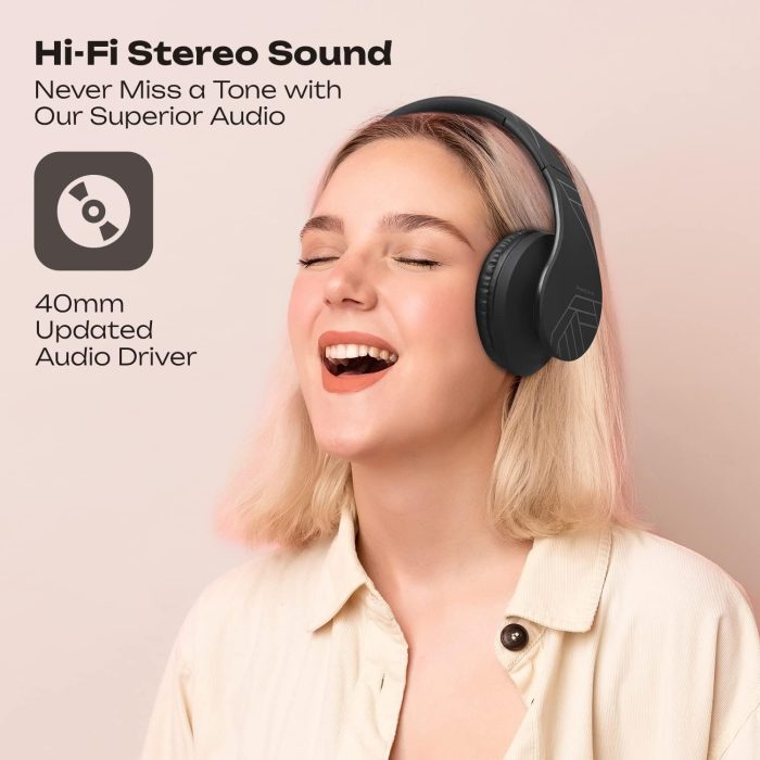 PowerLocus Słuchawki nauszne Bluetooth, bezprzewodowe składane stereo słuchawki i przewodowe zestawy słuchawkowe z wbudowanym