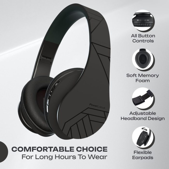 PowerLocus Słuchawki nauszne Bluetooth, bezprzewodowe składane stereo słuchawki i przewodowe zestawy słuchawkowe z wbudowanym