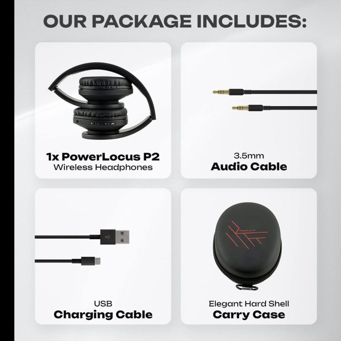 PowerLocus Słuchawki nauszne Bluetooth, bezprzewodowe składane stereo słuchawki i przewodowe zestawy słuchawkowe z wbudowanym