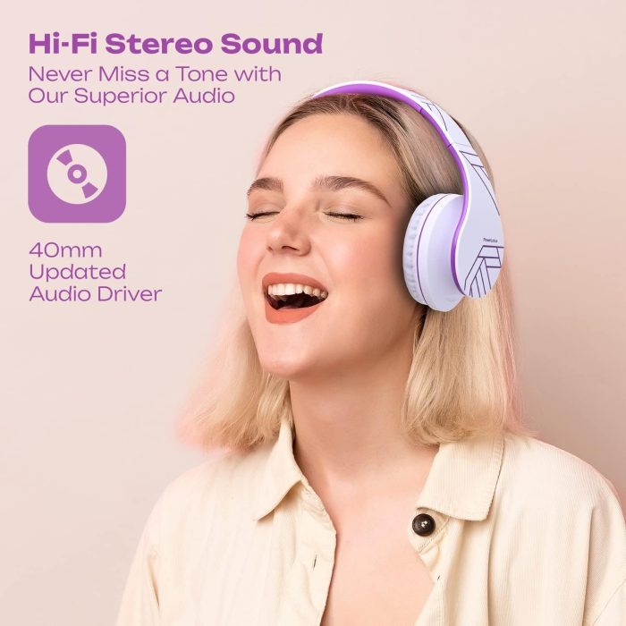 PowerLocus Słuchawki nauszne Bluetooth, bezprzewodowe składane stereo słuchawki i przewodowe zestawy słuchawkowe z wbudowanym