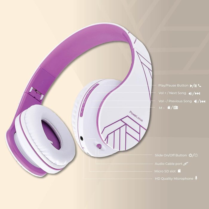 PowerLocus Słuchawki nauszne Bluetooth, bezprzewodowe składane stereo słuchawki i przewodowe zestawy słuchawkowe z wbudowanym