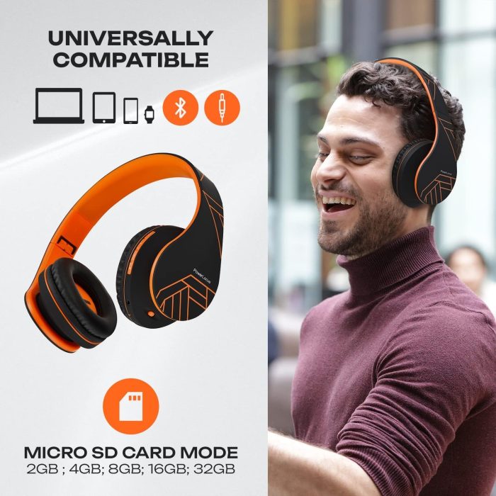 PowerLocus Słuchawki nauszne Bluetooth, bezprzewodowe składane stereo słuchawki i przewodowe zestawy słuchawkowe z wbudowanym