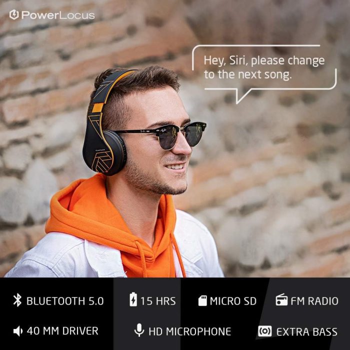 PowerLocus Słuchawki nauszne Bluetooth, bezprzewodowe składane stereo słuchawki i przewodowe zestawy słuchawkowe z wbudowanym