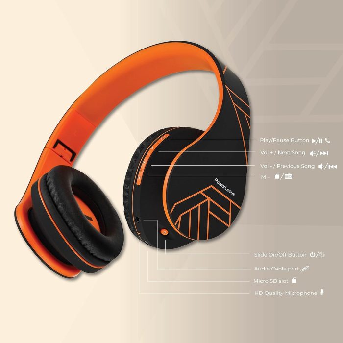 PowerLocus Słuchawki nauszne Bluetooth, bezprzewodowe składane stereo słuchawki i przewodowe zestawy słuchawkowe z wbudowanym