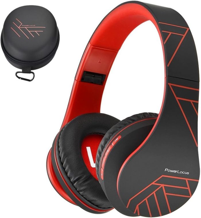 PowerLocus Słuchawki nauszne Bluetooth, bezprzewodowe składane stereo słuchawki i przewodowe zestawy słuchawkowe z wbudowanym