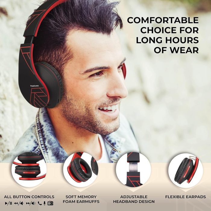 PowerLocus Słuchawki nauszne Bluetooth, bezprzewodowe składane stereo słuchawki i przewodowe zestawy słuchawkowe z wbudowanym
