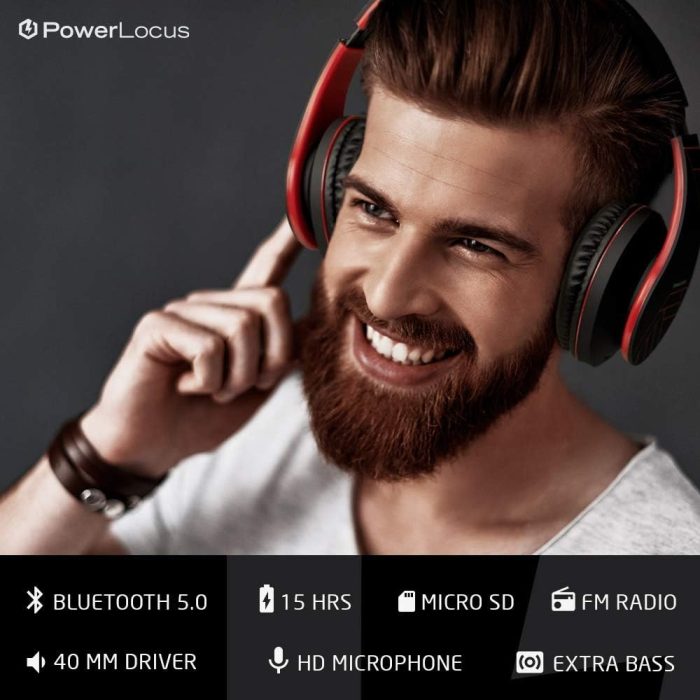 PowerLocus Słuchawki nauszne Bluetooth, bezprzewodowe składane stereo słuchawki i przewodowe zestawy słuchawkowe z wbudowanym