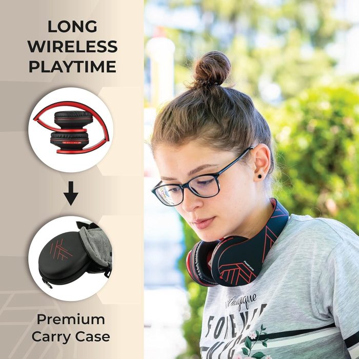PowerLocus Słuchawki nauszne Bluetooth, bezprzewodowe składane stereo słuchawki i przewodowe zestawy słuchawkowe z wbudowanym