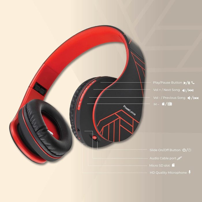 PowerLocus Słuchawki nauszne Bluetooth, bezprzewodowe składane stereo słuchawki i przewodowe zestawy słuchawkowe z wbudowanym