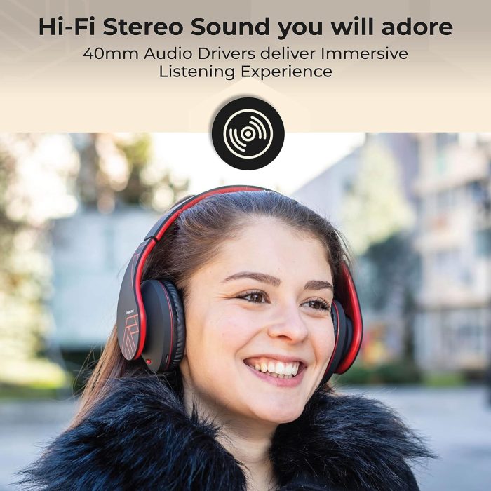 PowerLocus Słuchawki nauszne Bluetooth, bezprzewodowe składane stereo słuchawki i przewodowe zestawy słuchawkowe z wbudowanym