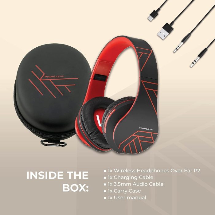 PowerLocus Słuchawki nauszne Bluetooth, bezprzewodowe składane stereo słuchawki i przewodowe zestawy słuchawkowe z wbudowanym