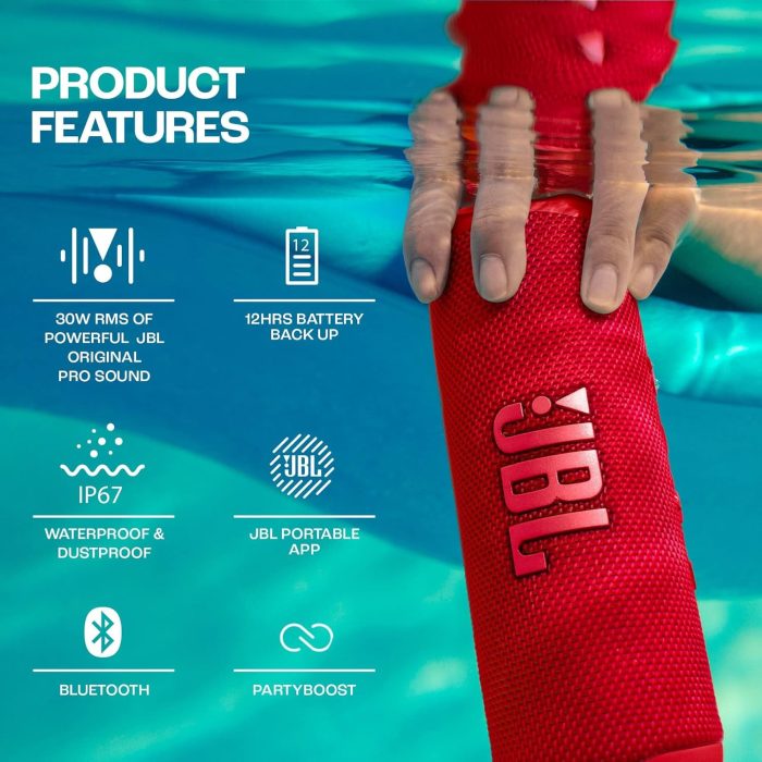 Jbl Flip 6 JBLFLIP6BLKEU Głośnik Bluetooth, Czarny, 17.8 x 7.2 x 6.8 cm