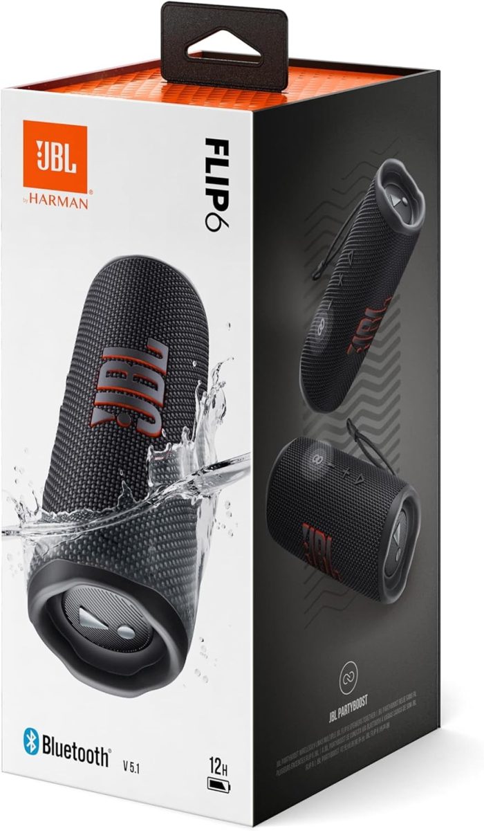 Jbl Flip 6 JBLFLIP6BLKEU Głośnik Bluetooth, Czarny, 17.8 x 7.2 x 6.8 cm