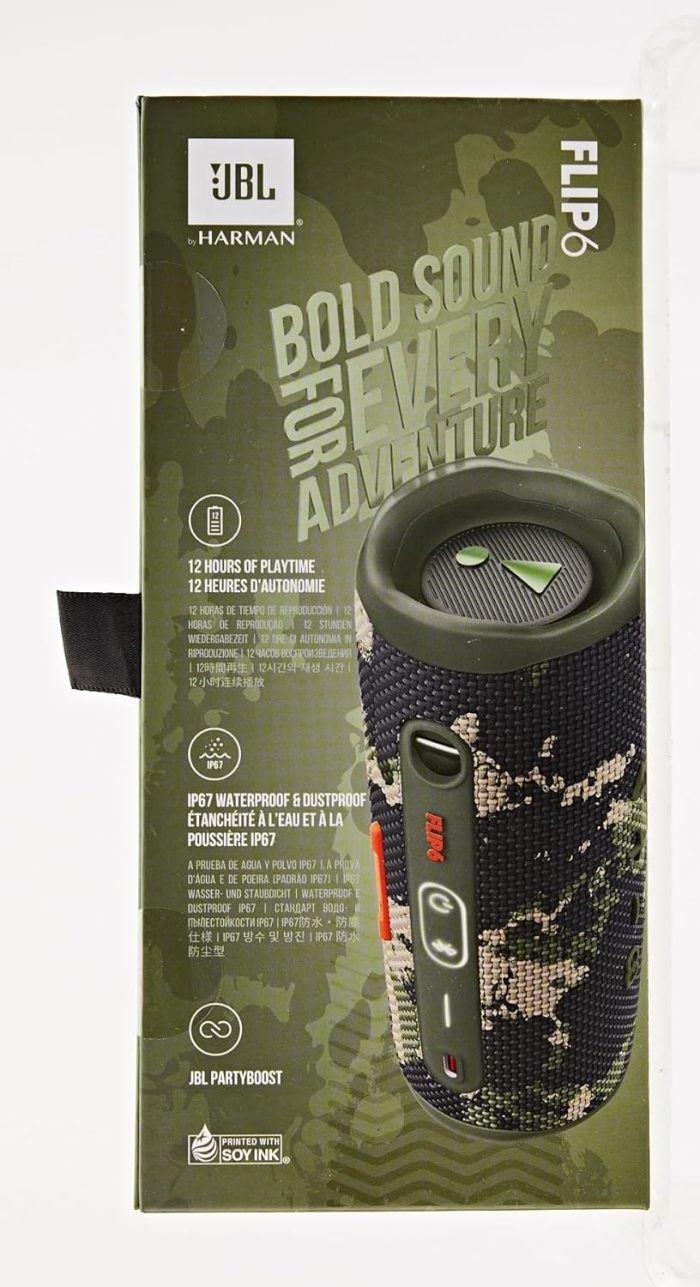 Jbl Flip 6 JBLFLIP6BLKEU Głośnik Bluetooth, Czarny, 17.8 x 7.2 x 6.8 cm