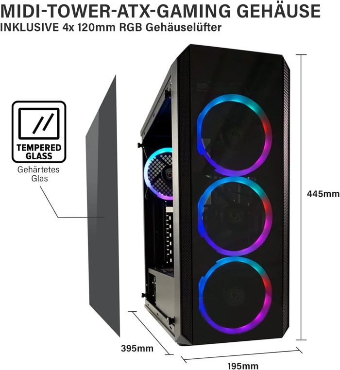 Greed® MK2 Pro komputer gamingowy High End - Intel Core i7 11700F + Nvidia Geforce RTX 4070 12 GB - ultra szybki komputer RGB +