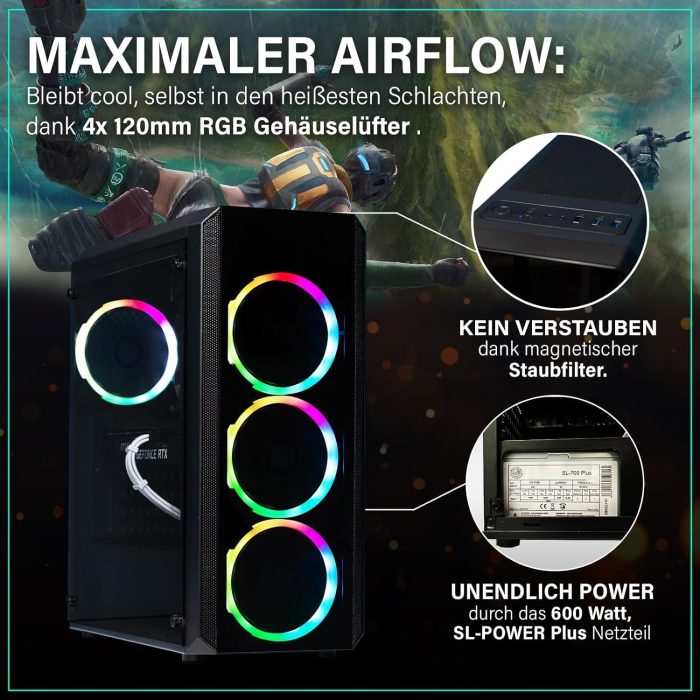 Greed® MK2 Pro komputer gamingowy High End - Intel Core i7 11700F + Nvidia Geforce RTX 4070 12 GB - ultra szybki komputer RGB +
