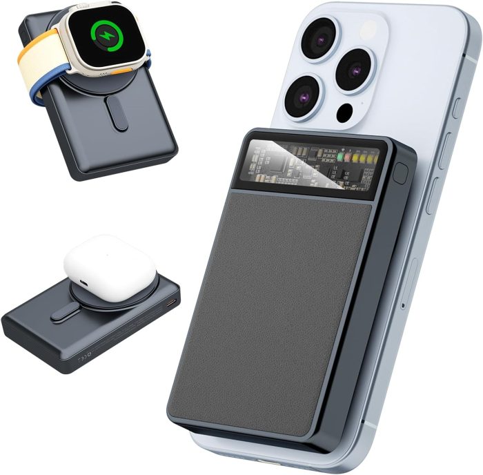 KPON Magnetyczny bezprzewodowy powerbank, 10000 mAh, 3 w 1 Magsafe Power Bank,magnetyczna bateria do