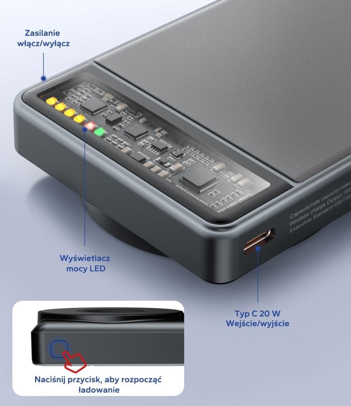 KPON Magnetyczny bezprzewodowy powerbank, 10000 mAh, 3 w 1 Magsafe Power Bank,magnetyczna bateria do