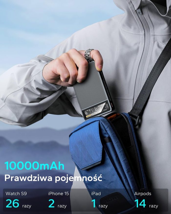 KPON Magnetyczny bezprzewodowy powerbank, 10000 mAh, 3 w 1 Magsafe Power Bank,magnetyczna bateria do