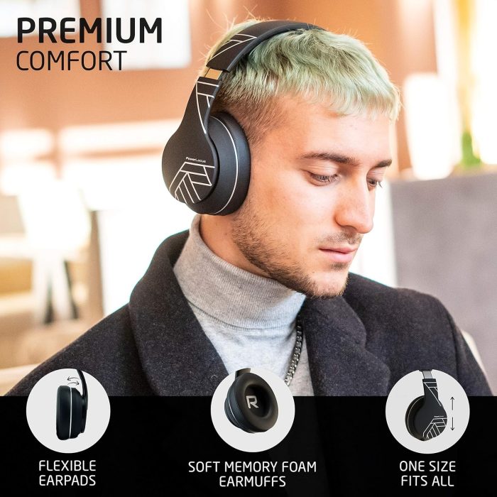 PowerLocus P6 Słuchawki Bezprzewodowe Nauszne, Bluetooth 5.3, super basowy dźwięk stereo Hi-Fi, 40 godzin czasu pracy baterii,