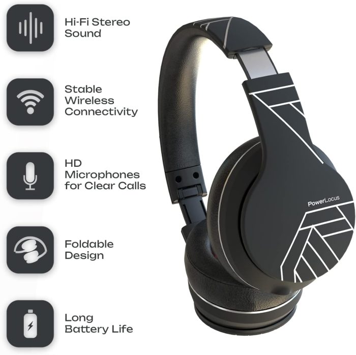 PowerLocus P6 Słuchawki Bezprzewodowe Nauszne, Bluetooth 5.3, super basowy dźwięk stereo Hi-Fi, 40 godzin czasu pracy baterii,