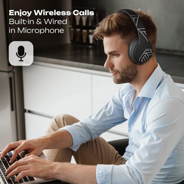 PowerLocus P6 Słuchawki Bezprzewodowe Nauszne, Bluetooth 5.3, super basowy dźwięk stereo Hi-Fi, 40 godzin czasu pracy baterii,
