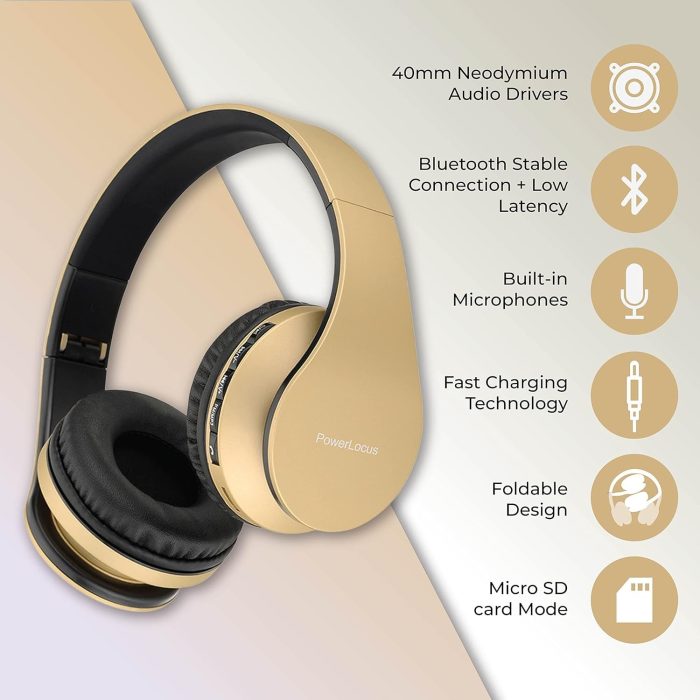 PowerLocus P6 Słuchawki Bezprzewodowe Nauszne, Bluetooth 5.3, super basowy dźwięk stereo Hi-Fi, 40 godzin czasu pracy baterii,