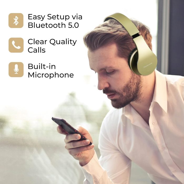 PowerLocus P6 Słuchawki Bezprzewodowe Nauszne, Bluetooth 5.3, super basowy dźwięk stereo Hi-Fi, 40 godzin czasu pracy baterii,