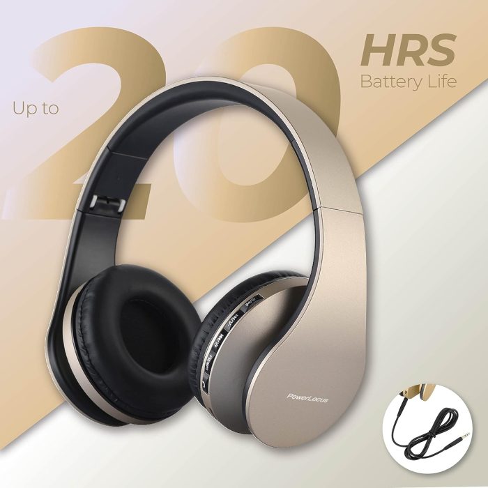 PowerLocus P6 Słuchawki Bezprzewodowe Nauszne, Bluetooth 5.3, super basowy dźwięk stereo Hi-Fi, 40 godzin czasu pracy baterii,