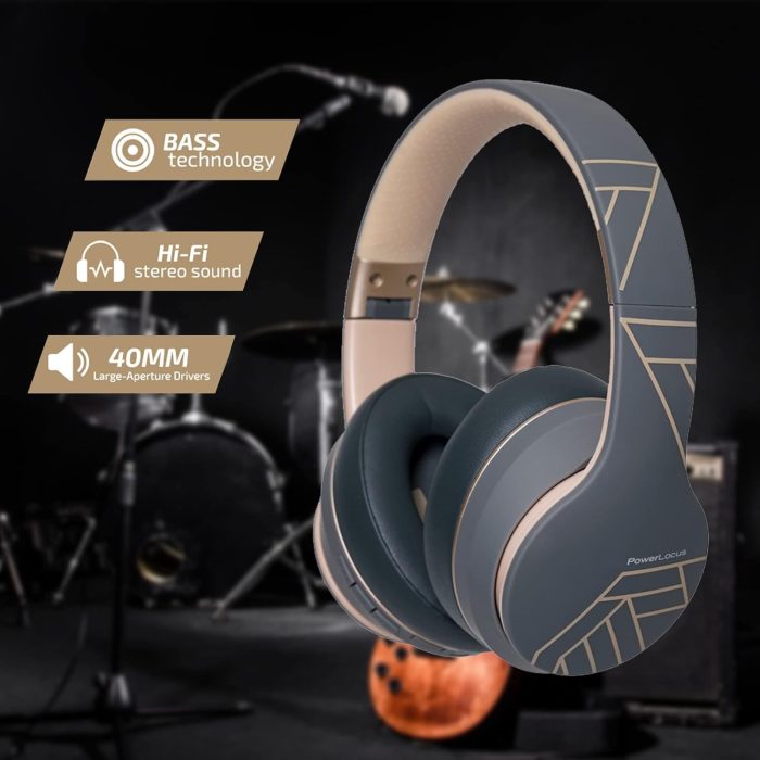 PowerLocus P6 Słuchawki Bezprzewodowe Nauszne, Bluetooth 5.3, super basowy dźwięk stereo Hi-Fi, 40 godzin czasu pracy baterii,