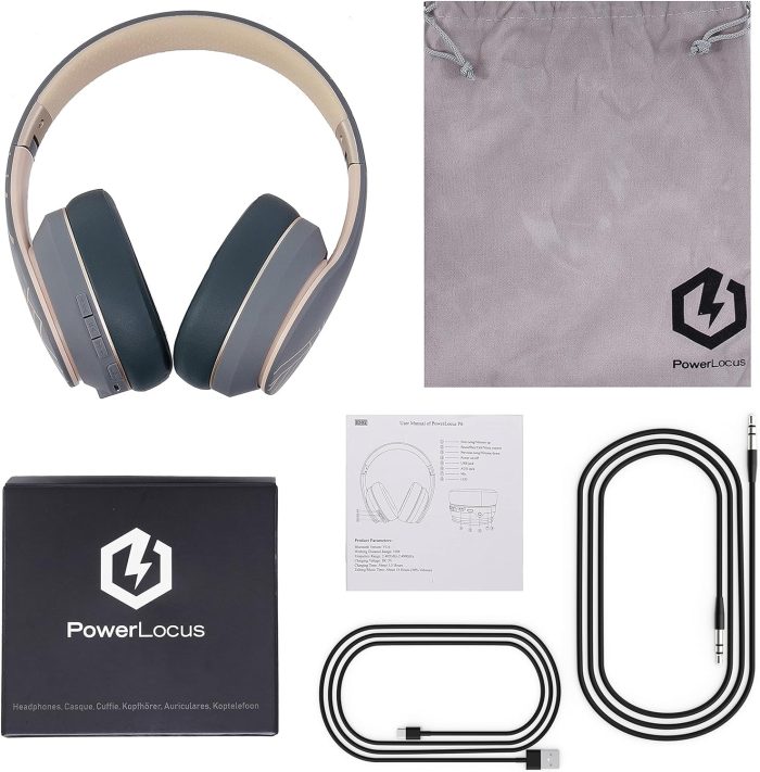 PowerLocus P6 Słuchawki Bezprzewodowe Nauszne, Bluetooth 5.3, super basowy dźwięk stereo Hi-Fi, 40 godzin czasu pracy baterii,
