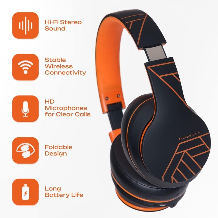 PowerLocus P6 Słuchawki Bezprzewodowe Nauszne, Bluetooth 5.3, super basowy dźwięk stereo Hi-Fi, 40 godzin czasu pracy baterii,