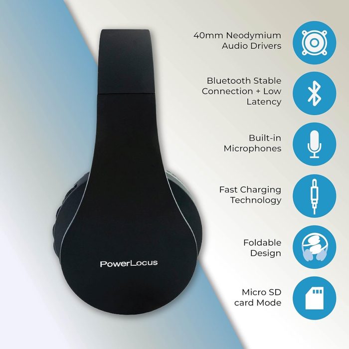 PowerLocus P6 Słuchawki Bezprzewodowe Nauszne, Bluetooth 5.3, super basowy dźwięk stereo Hi-Fi, 40 godzin czasu pracy baterii,