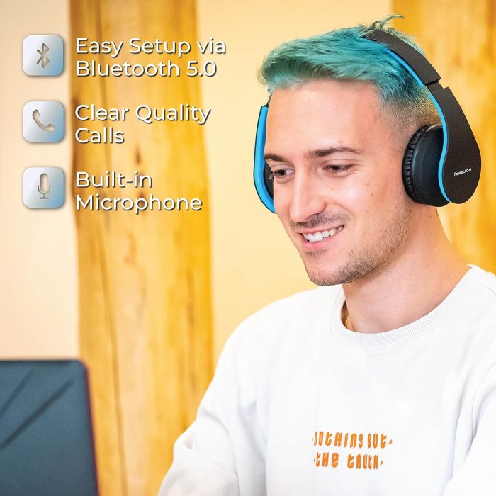 PowerLocus P6 Słuchawki Bezprzewodowe Nauszne, Bluetooth 5.3, super basowy dźwięk stereo Hi-Fi, 40 godzin czasu pracy baterii,