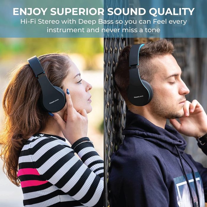 PowerLocus P6 Słuchawki Bezprzewodowe Nauszne, Bluetooth 5.3, super basowy dźwięk stereo Hi-Fi, 40 godzin czasu pracy baterii,